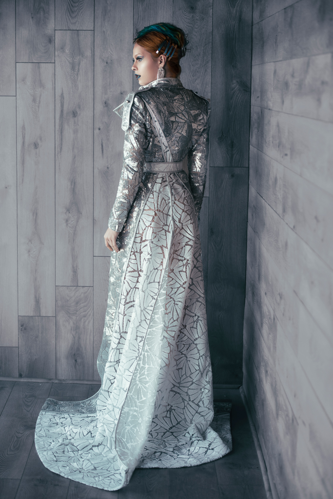  Gao Republic - Silver Gown Spring 2020, Makeup: Alexis Williams and Amanda Thorsson, Model: Daria Pershina, IG: @dpershina